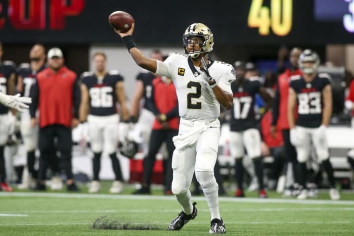 New Orleans Saints quarterback Jameis Winston (2) throws a pass against the Atlanta Falcons. Mandatory Credit: Brett Davis-USA TODAY Sports